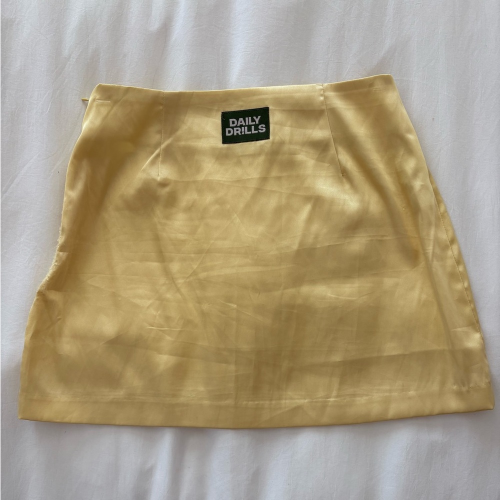 Daily Drills Light Yellow Satin Mini Skirt